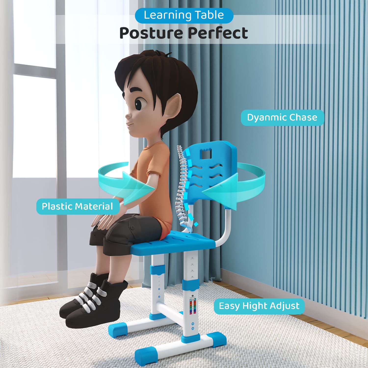 A80 Adjustable Height, Multi-Functional Kids Study Table with Book Holder, Drawer, Extra Large tiltable Desktop with an Option of LED Light (Blue) - Image 7