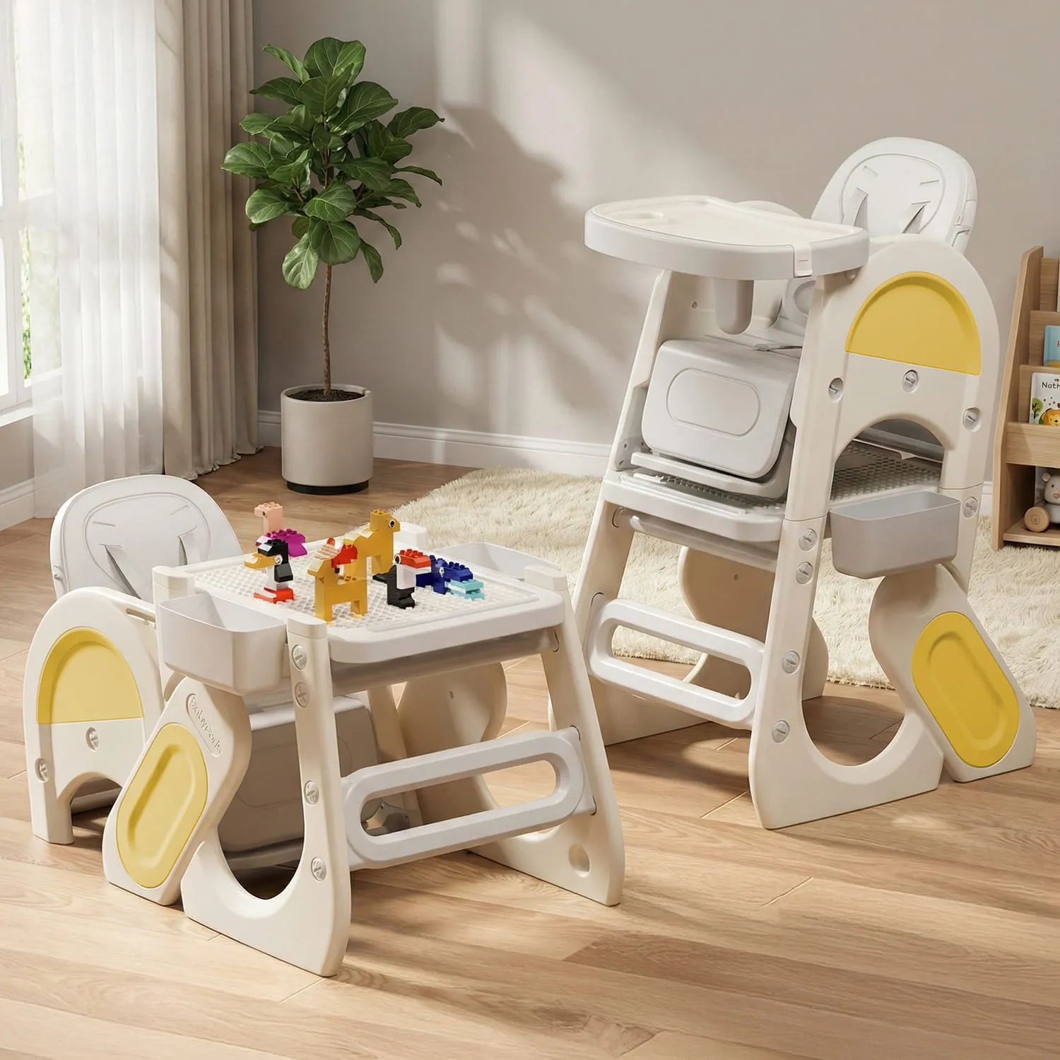 StarAndDaisy 6-in-1 Multifunctional Baby Dining Chair, High Chair, Study Table, Adjustable Tray, Safety Harness, BPA-Free Material - Yellow