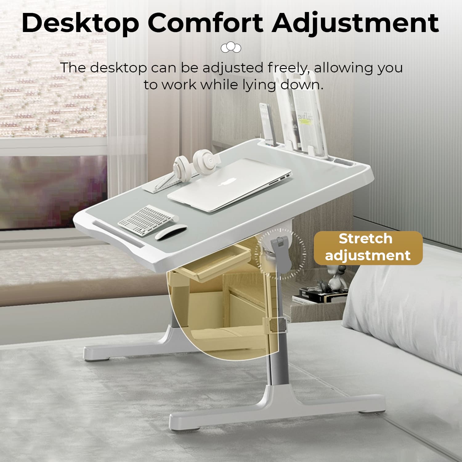 StarAndDaisy Portable Laptop Table, Foldable Bed Table with 7 Levels of Height Adjustable - Grey - Image 6