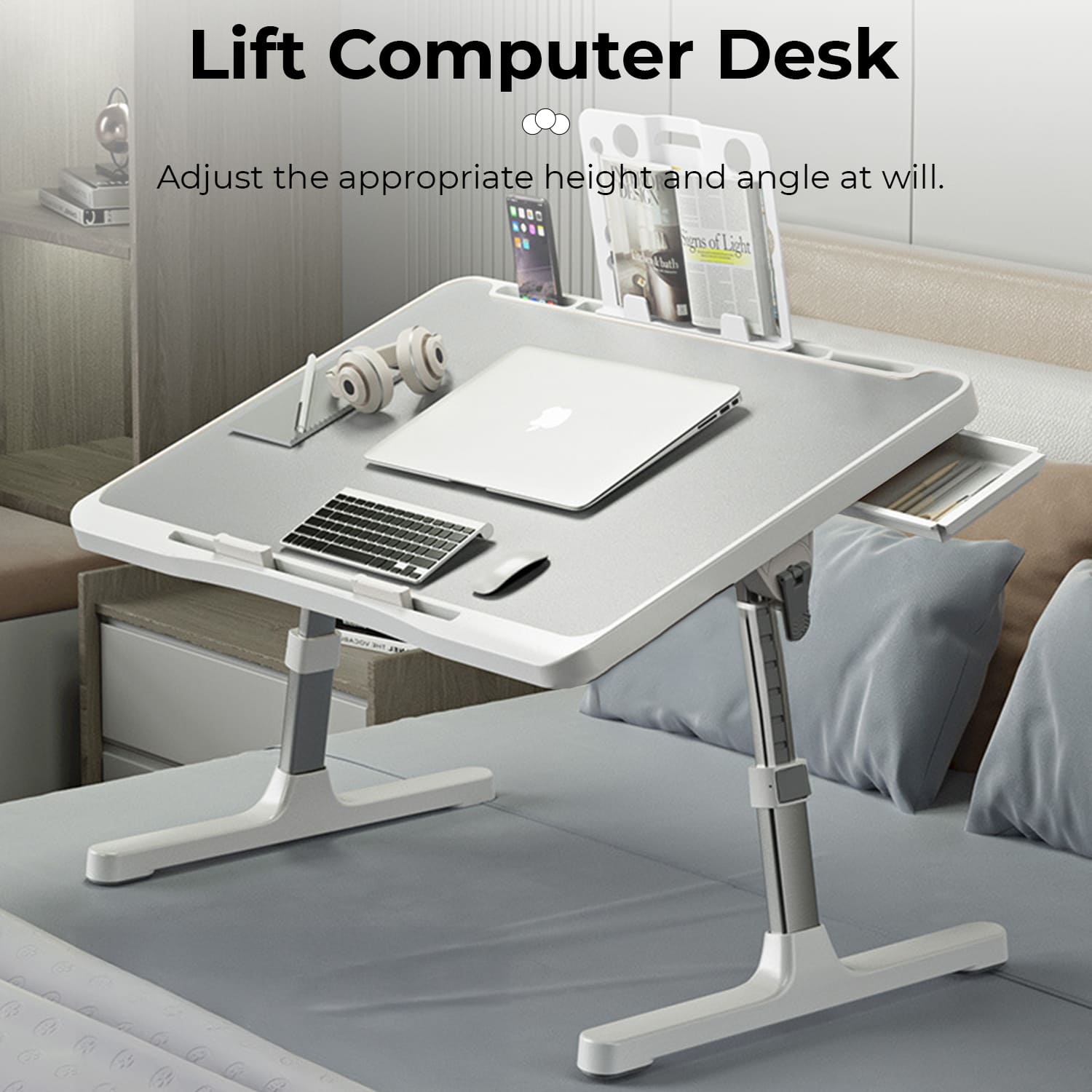 StarAndDaisy Portable Laptop Table, Foldable Bed Table with 7 Levels of Height Adjustable - Grey - Image 2