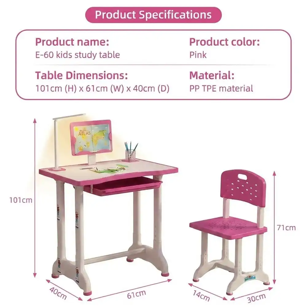 StarAndDaisy Multifunctional Study Table for Kids, Height Adjustable, Storage Cabinet, and Book Holder Aged 3-10 years - E60 Pink - Image 11