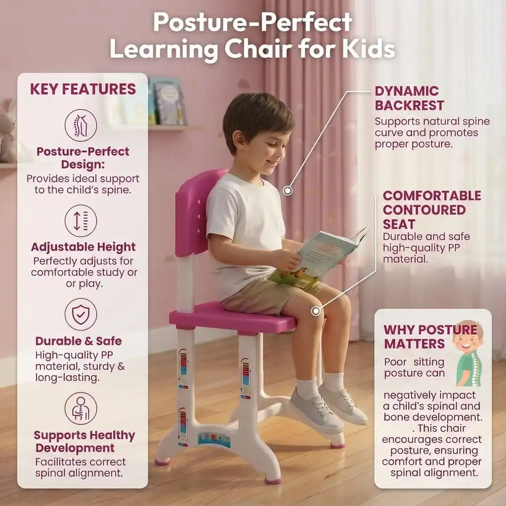 StarAndDaisy Multifunctional Study Table for Kids, Height Adjustable, Storage Cabinet, and Book Holder Aged 3-10 years - E60 Pink - Image 8