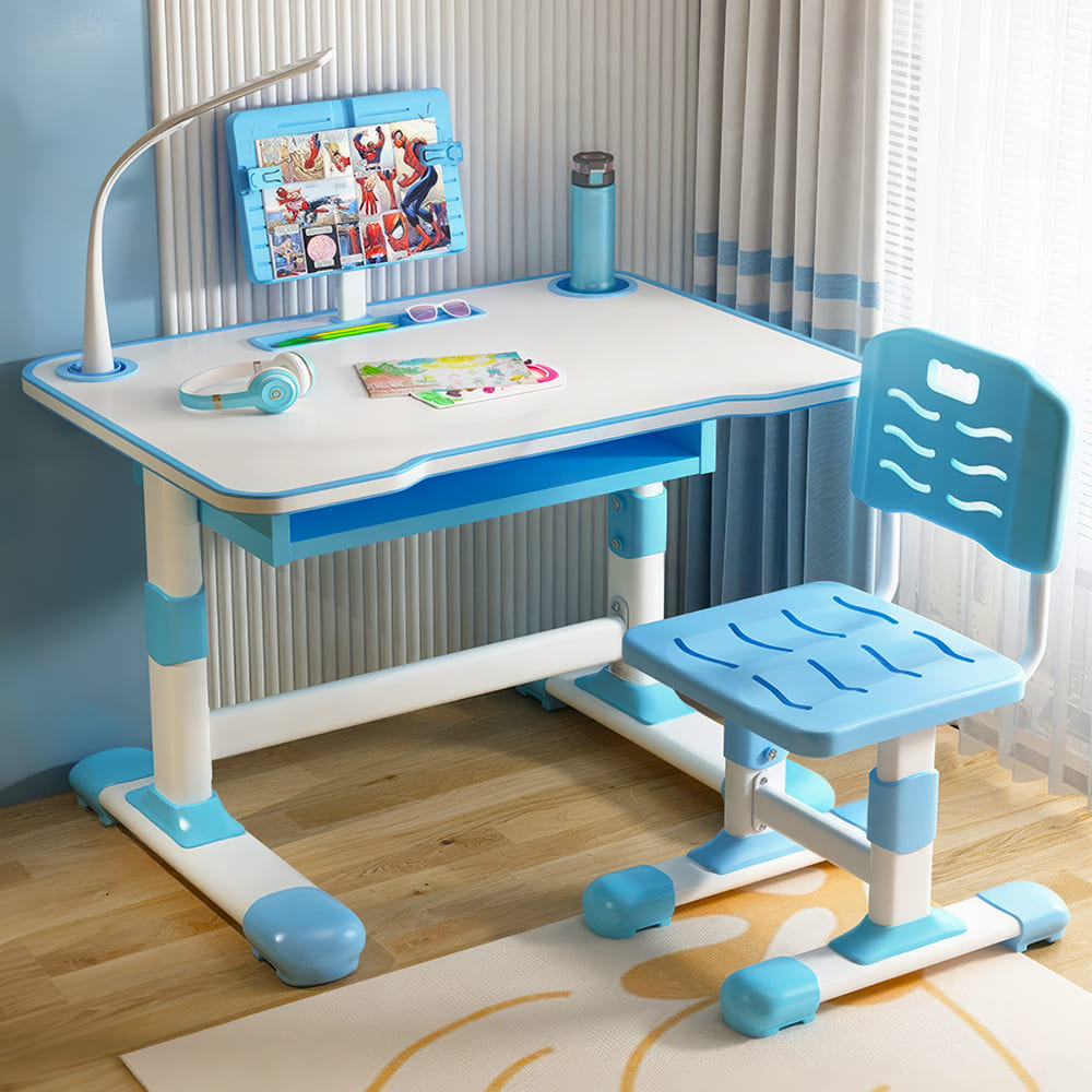 StarAndDaisy Kids Study Table and Chair Set with Led Light & Adjustable Height with Book Holder - Kid Desk with Chair for Children & Students - K80 Blue