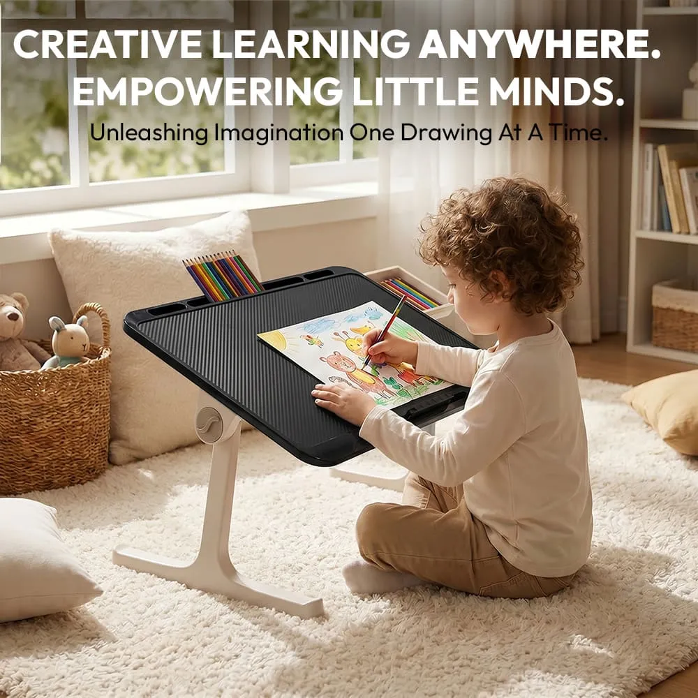 StarAndDaisy T9 Laptop Bed Table with Foldable Legs, Storage Drawer, Book Holder & 4-Level Angle Adjustment, Multipurpose Sofa and Bed Table – Black - Image 2