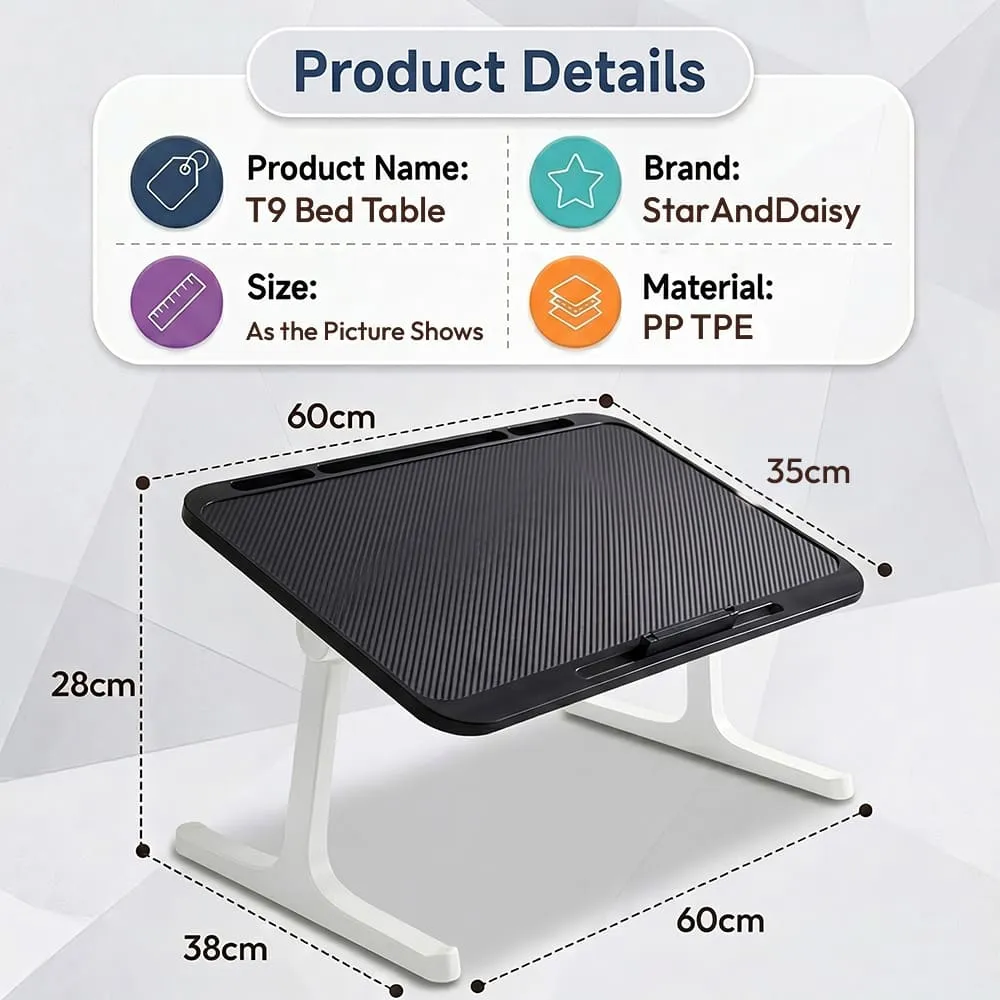 StarAndDaisy T9 Laptop Bed Table with Foldable Legs, Storage Drawer, Book Holder & 4-Level Angle Adjustment, Multipurpose Sofa and Bed Table – Black - Image 11