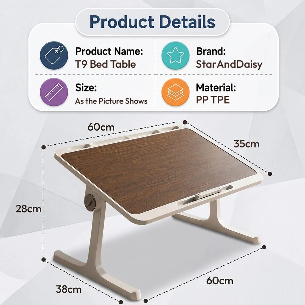 StarAndDaisy T9 Wooden Finish Laptop Bed Table, Adjustable Study Table with Storage Drawer, Tablet Holder, Foldable Legs, Portable Desk for Bed & Sofa - Brown - Image 7