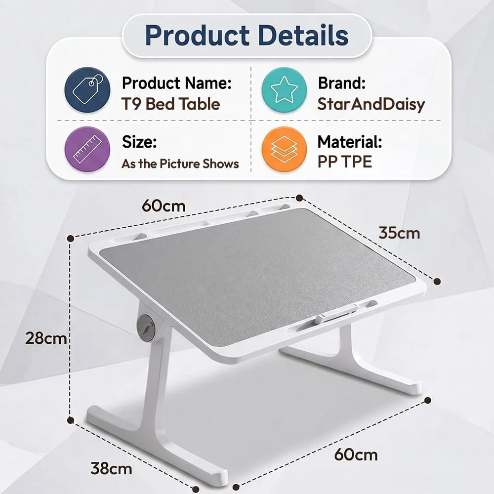 StarAndDaisy T9 Laptop Bed Table with 4-Level Adjustable Angle, Storage Drawer, Portable Study Table for Bed, Sofa & Floor | Grey & White - Image 10