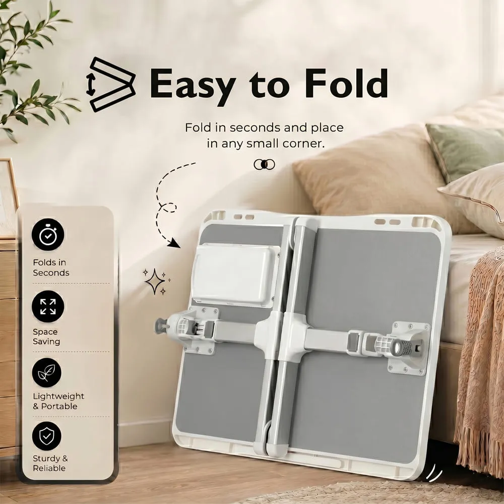 StarAndDaisy Adjustable Laptop Bed Table with USB LED Light, Mini Fan, Book Holder & Storage Drawer, Foldable Lap Desk for Bed, Sofa & Floor - Grey & White - Image 7
