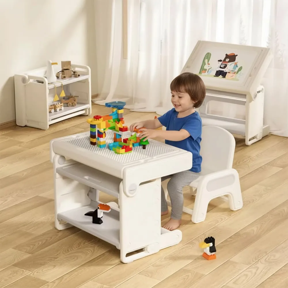StarAndDaisy 8-in-1 Multifunctional Folding Building Block Table and Chair Set for Kids, 3D Table and Chair Set for Kids Study and playtime