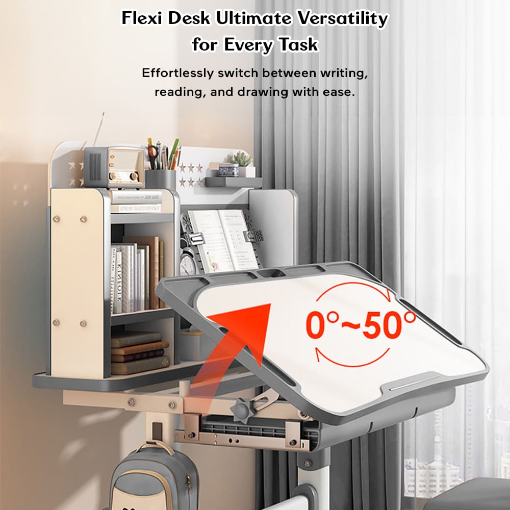StarAndDaisy Multifunctional Kids Study Table With Chair, Height Adjustable, Smart Storage Area, Book Shelf & Flexible Desk - SQ-006 (Grey) - Image 5