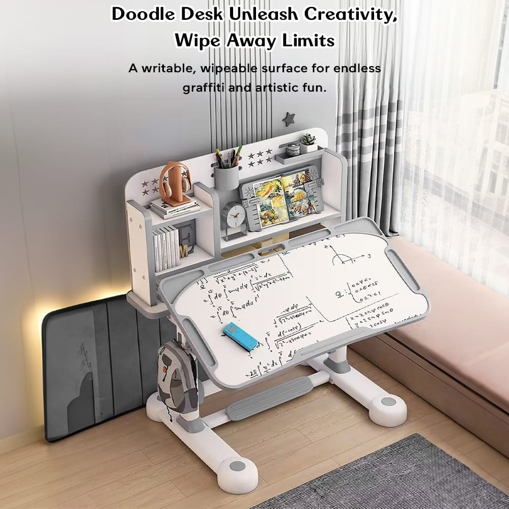 StarAndDaisy Multifunctional Kids Study Table With Chair, Height Adjustable, Smart Storage Area, Book Shelf & Flexible Desk - SQ-006 (Grey) - Image 9