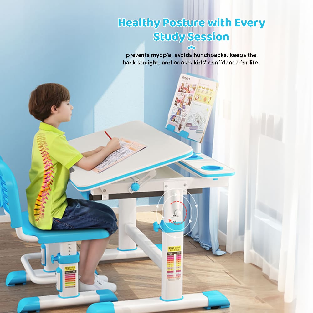 StarAndDaisy Study Table Chair Set for Kids with Adjustable Height, Smart Storage, Flexible Desk, and Book Holder - 80A Blue - Image 4