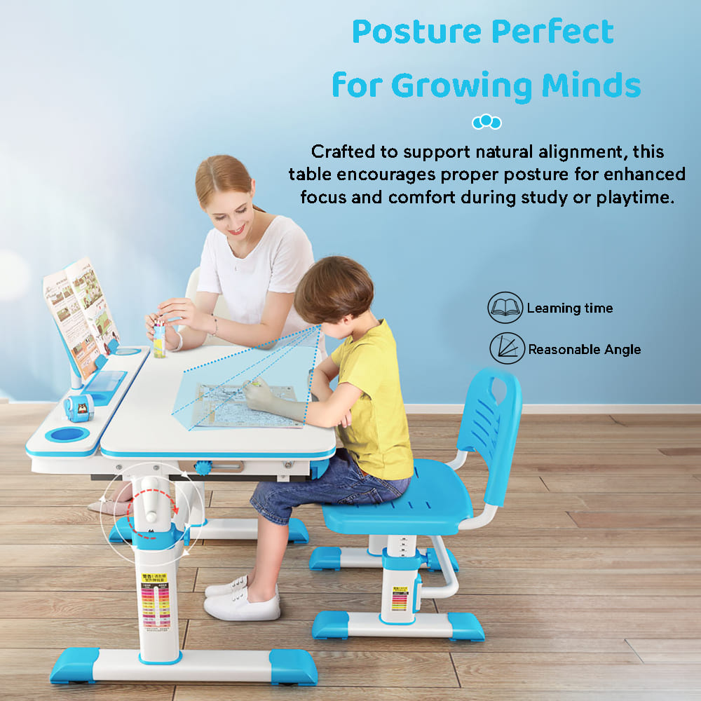 StarAndDaisy Study Table Chair Set for Kids with Adjustable Height, Smart Storage, Flexible Desk, and Book Holder - 80A Blue - Image 8