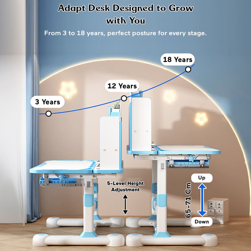 StarAndDaisy Best Study Table for Kids With Chair, Height Adjustable, Smart Storage Area, Book Shelf & Flexible Desk - SQ-006 Blue - Image 4