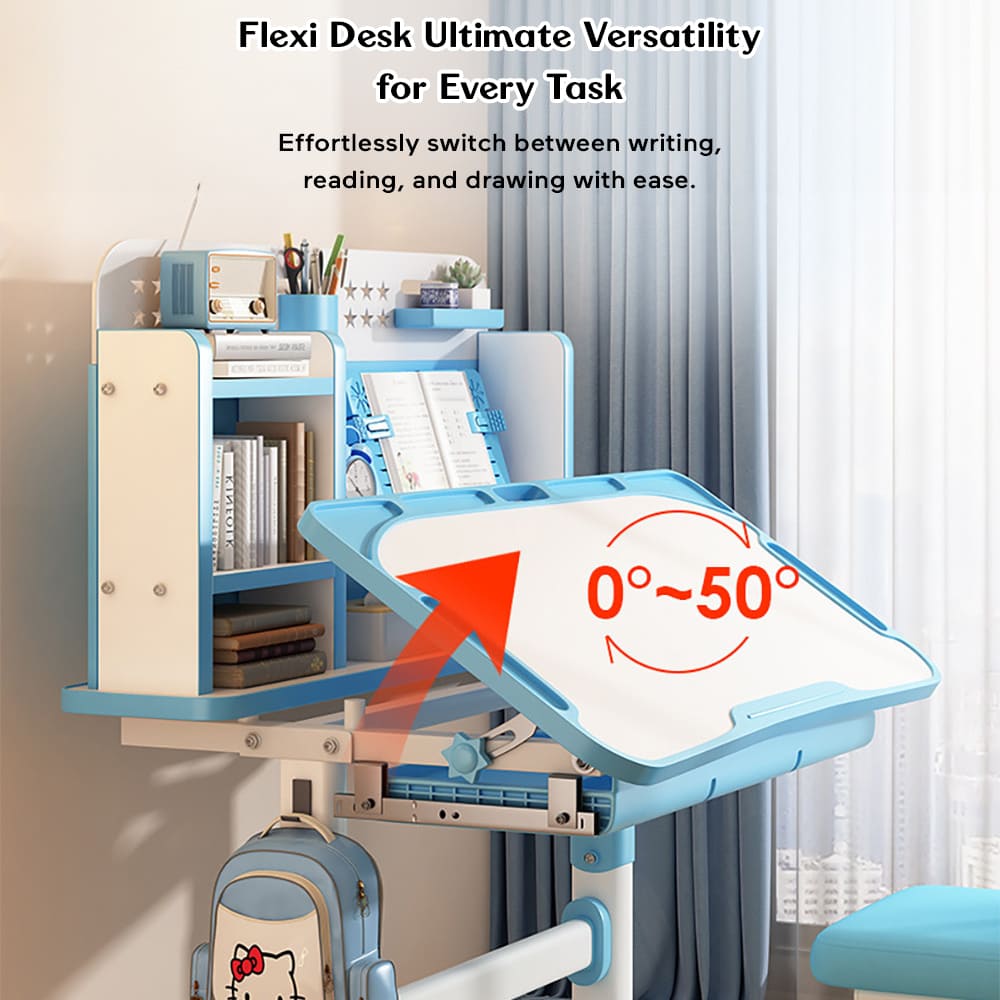 StarAndDaisy Best Study Table for Kids With Chair, Height Adjustable, Smart Storage Area, Book Shelf & Flexible Desk - SQ-006 Blue - Image 5