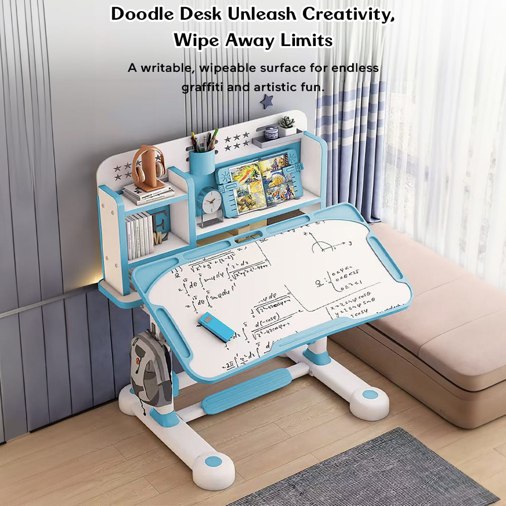 StarAndDaisy Best Study Table for Kids With Chair, Height Adjustable, Smart Storage Area, Book Shelf & Flexible Desk - SQ-006 Blue - Image 9