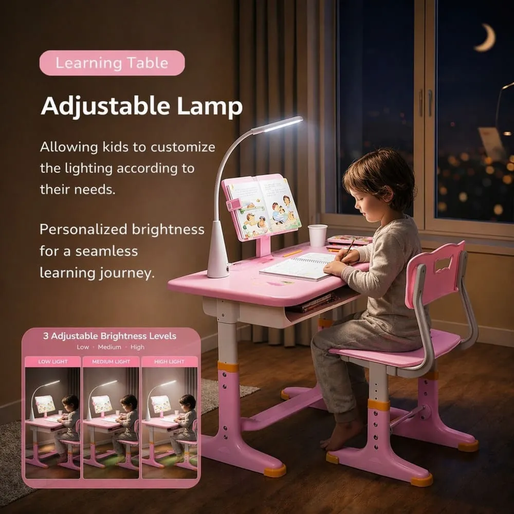StarAndDaisy Kids Study Table with Table Lamp, Book Holder and Chair Set For Children 2 to 12 years - S01 Pink with Light - Image 2