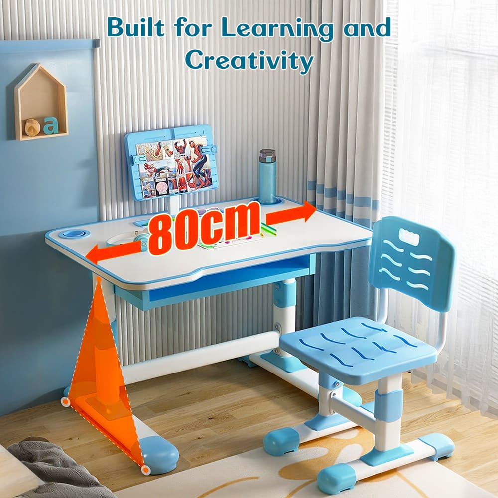 StarAndDaisy Kids Study Table and Chair Set with Led Light & Adjustable Height with Book Holder - Kid Desk with Chair for Children & Students - K80 Blue - Image 3
