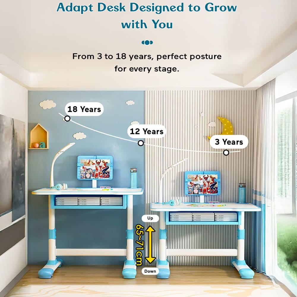 StarAndDaisy Kids Study Table and Chair Set with Led Light & Adjustable Height with Book Holder - Kid Desk with Chair for Children & Students - K80 Blue - Image 4
