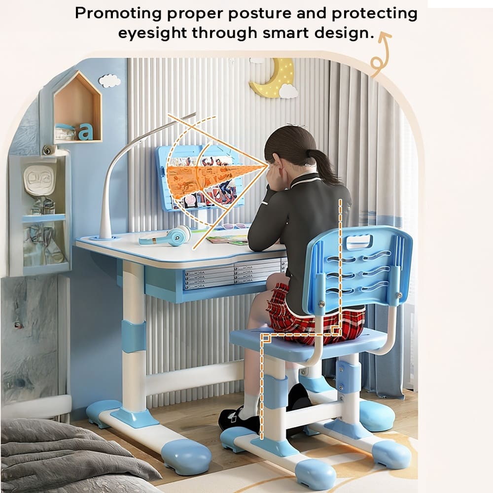 StarAndDaisy Kids Study Table and Chair Set with Led Light & Adjustable Height with Book Holder - Kid Desk with Chair for Children & Students - K80 Blue - Image 5