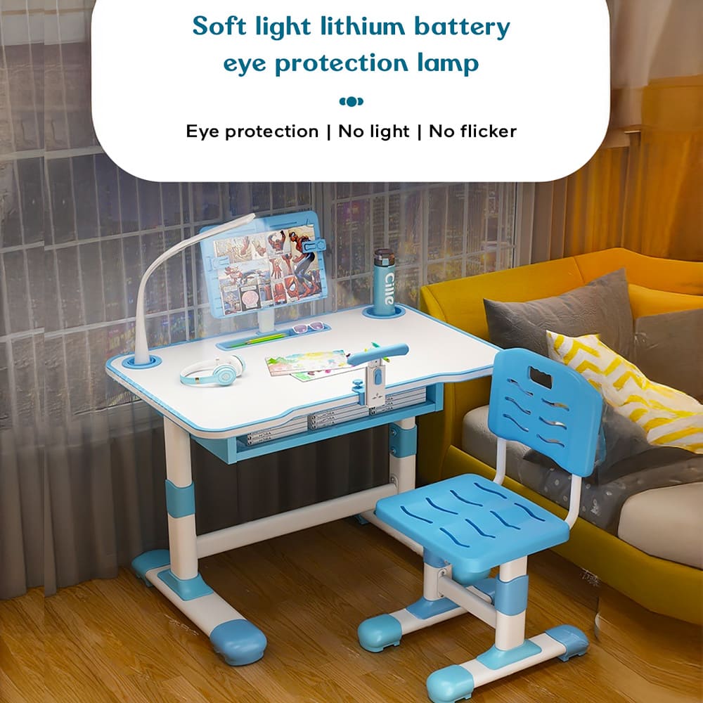 StarAndDaisy Kids Study Table and Chair Set with Led Light & Adjustable Height with Book Holder - Kid Desk with Chair for Children & Students - K80 Blue - Image 6