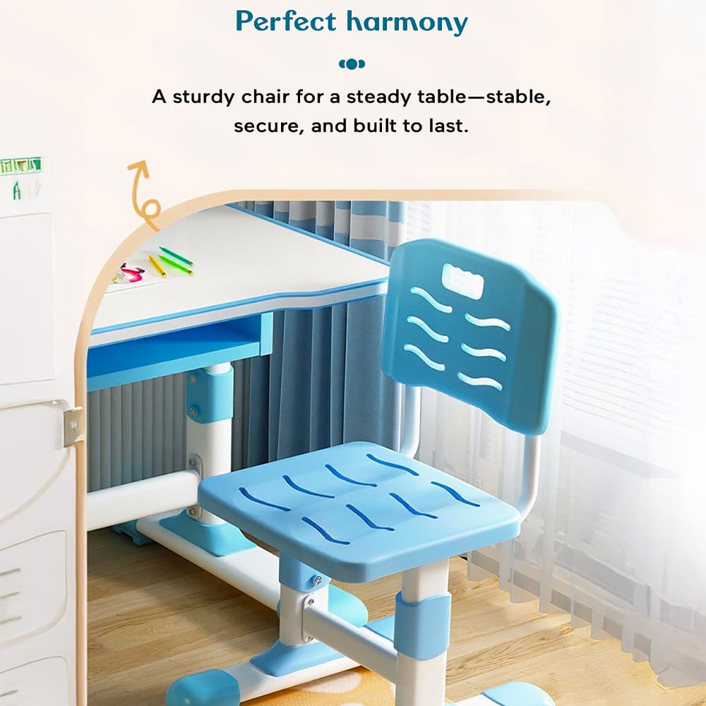 StarAndDaisy Kids Study Table and Chair Set with Led Light & Adjustable Height with Book Holder - Kid Desk with Chair for Children & Students - K80 Blue - Image 7