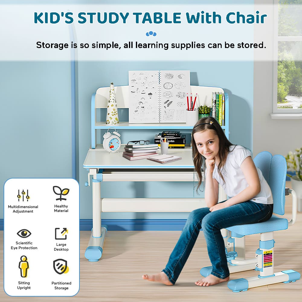 StarAndDaisy Study Table and Chair Set for Children with Adjustable Height, Smart Storage, Flexible Desk, and Adjustable Design - 72B (Blue) - Image 2