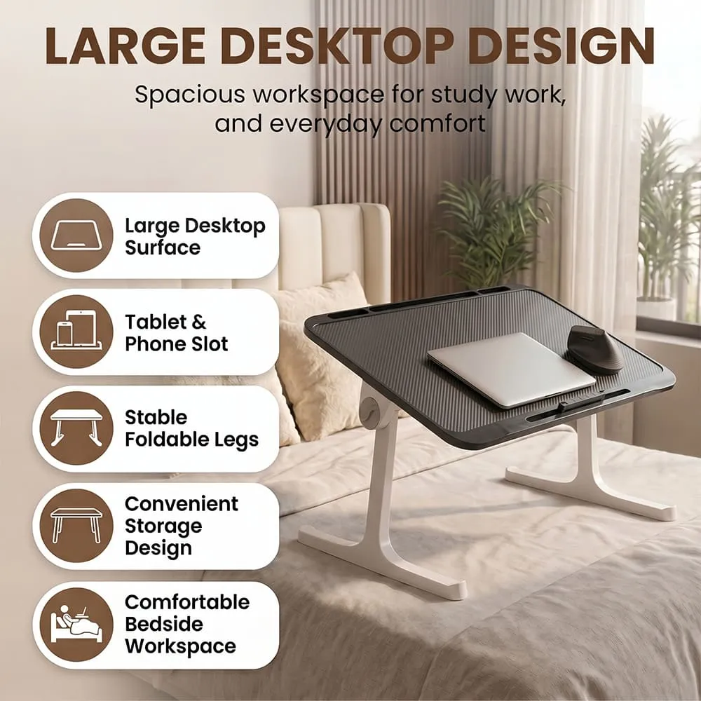 StarAndDaisy T9 Laptop Bed Table with Foldable Legs, Storage Drawer, Book Holder & 4-Level Angle Adjustment, Multipurpose Sofa and Bed Table – Black - Image 6