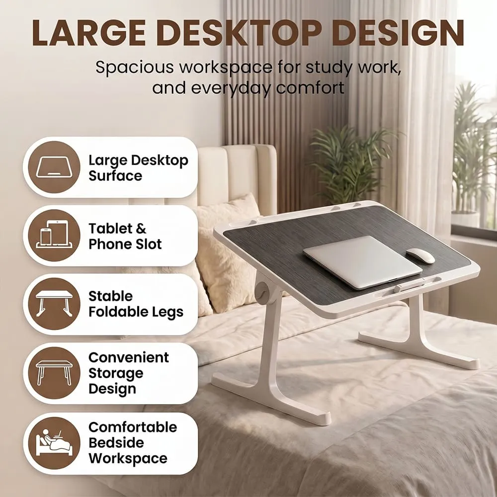 StarAndDaisy T9 Laptop Bed Table for Bed & Sofa, Adjustable Study Table with Storage Drawer, Book Holder, Foldable Legs & 4-Level Angle Adjustment - Black & White - Image 9