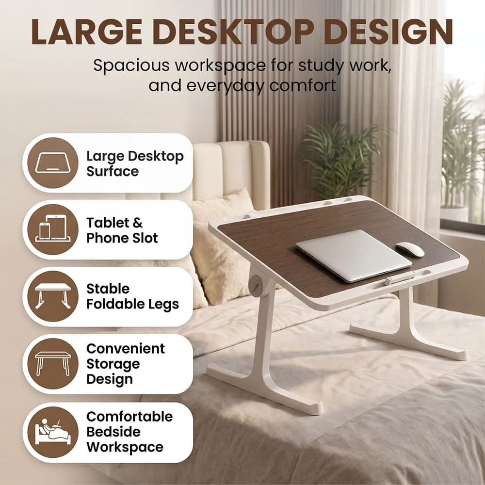 StarAndDaisy T9 Wooden Finish Laptop Bed Table, Adjustable Study Table with Storage Drawer, Tablet Holder, Foldable Legs, Portable Desk for Bed & Sofa - Brown - Image 5