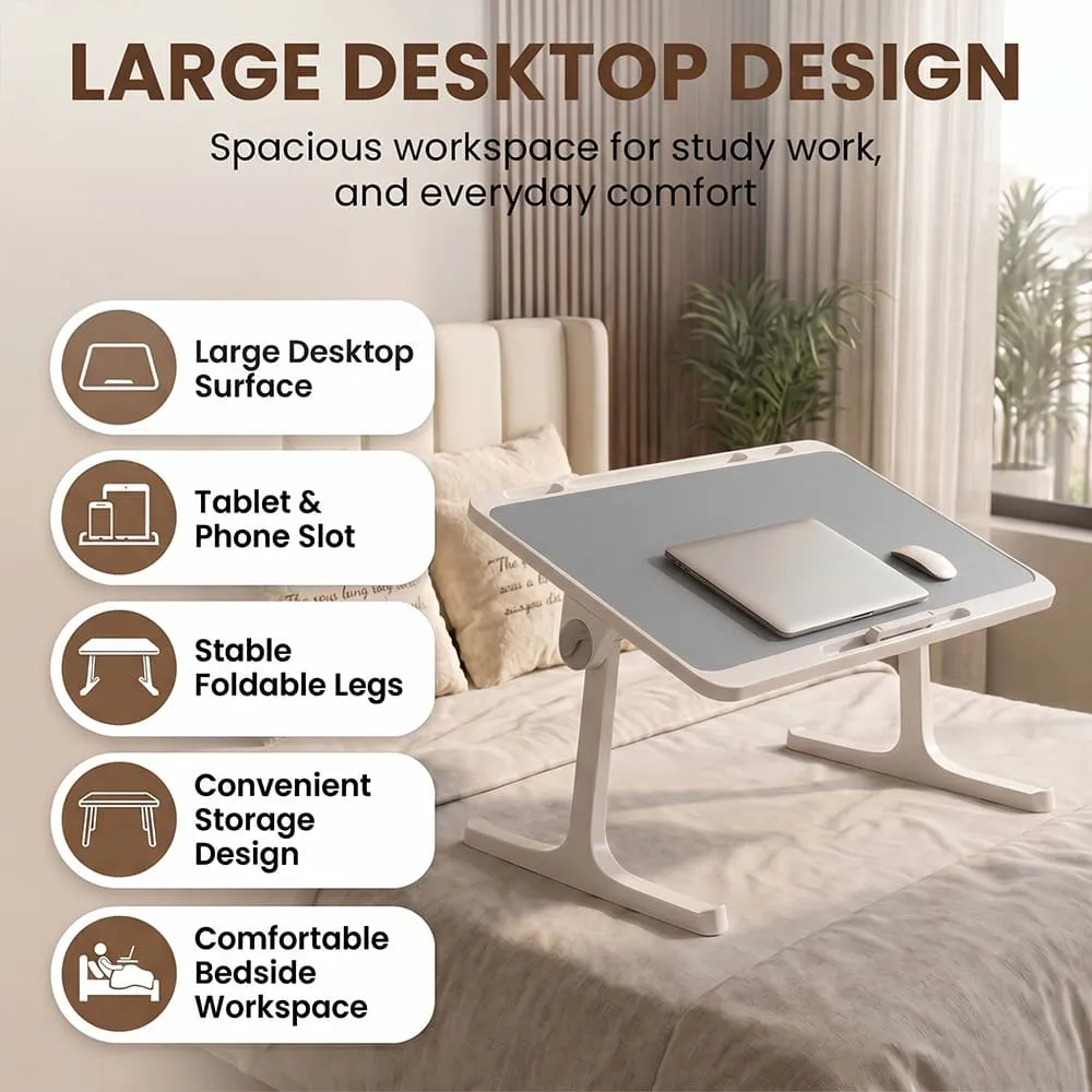 StarAndDaisy T9 Laptop Bed Table with 4-Level Adjustable Angle, Storage Drawer, Portable Study Table for Bed, Sofa & Floor | Grey & White - Image 9