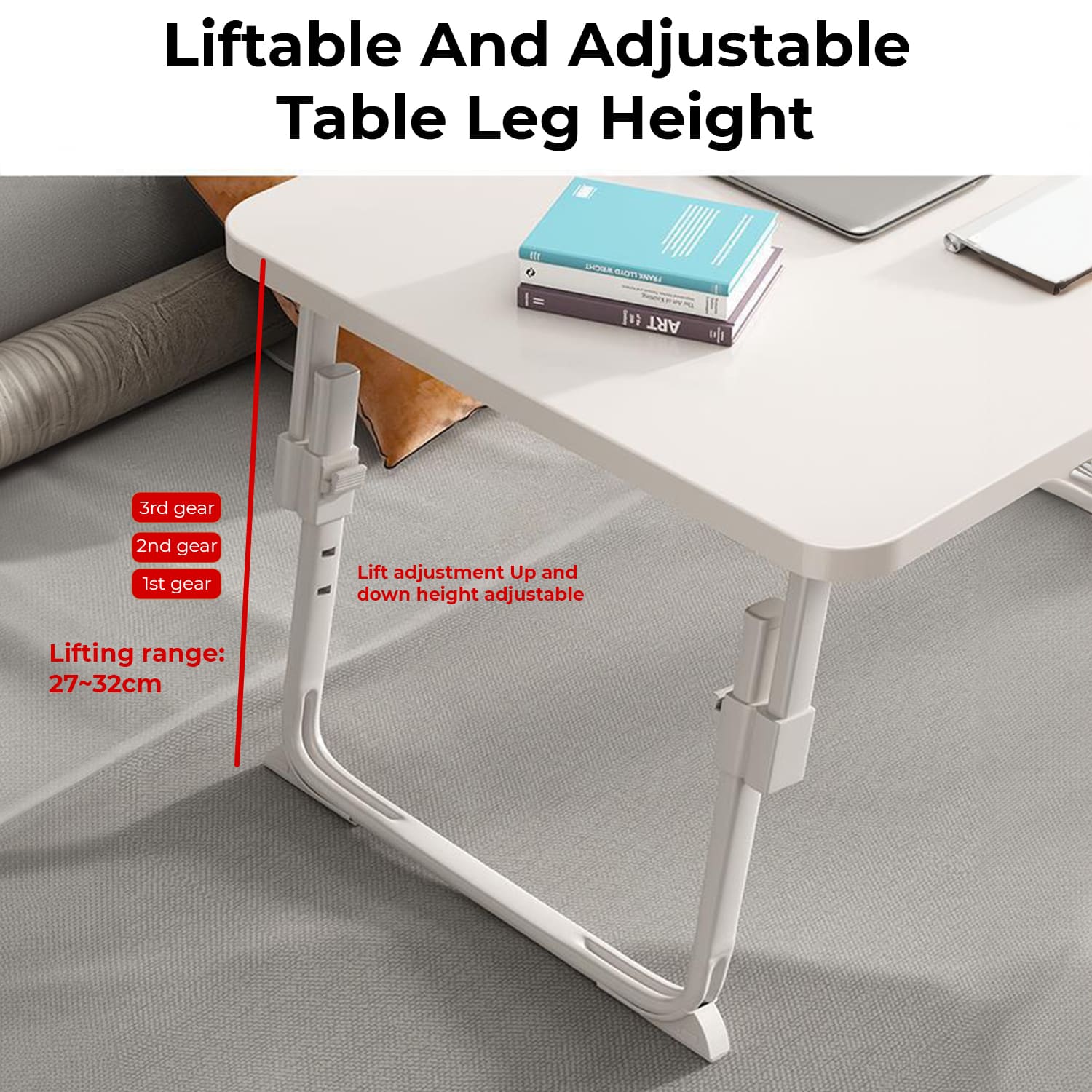 StarAndDaisy Liftable Laptop Table with Adjustable Height, Foldable Study Table for Kids - White - Image 5