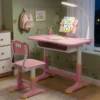 StarAndDaisy Kids Study Table with Table Lamp, Book Holder and Chair Set For Children 2 to 12 years - S01 Pink with Light