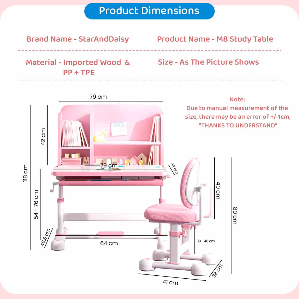 StarAndDaisy Kids Study Table and Chair with Bookshelves, Storage and Height Adjustable (Pink | M8) - Image 10