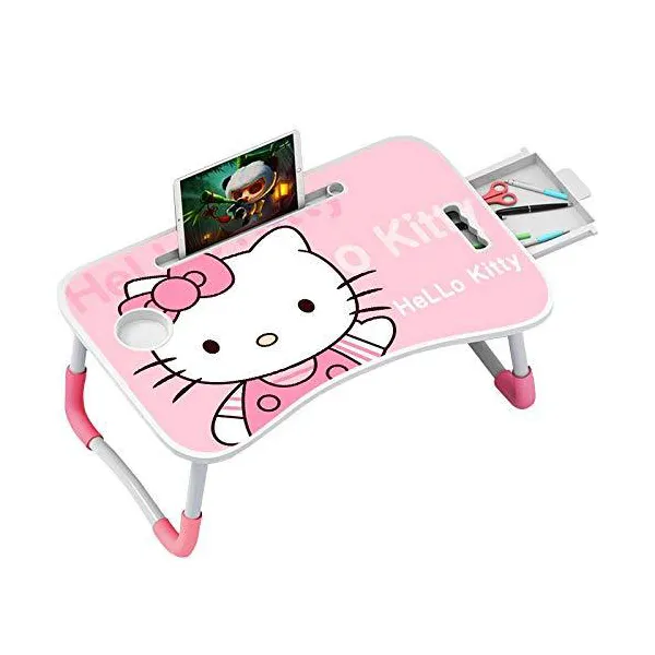 SND Homes Multi-Purpose Foldable Laptop Bed Table Size: 60 X 40 X 27 (Pink Kitty)