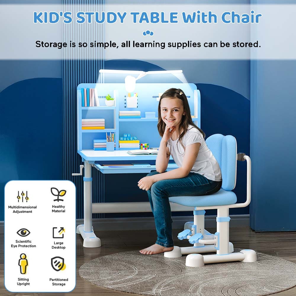StarAndDaisy Kids Study Table and Chair Set with Adjustable Height, Smart Storage, Bookshelf, Flexible Desk, and Adjustable Design - 83C (Blue) - Image 2