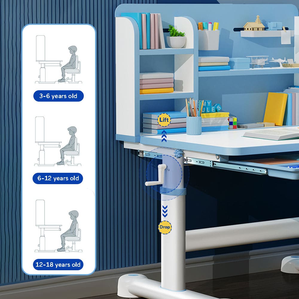 StarAndDaisy Kids Study Table and Chair Set with Adjustable Height, Smart Storage, Bookshelf, Flexible Desk, and Adjustable Design - 83C (Blue) - Image 5