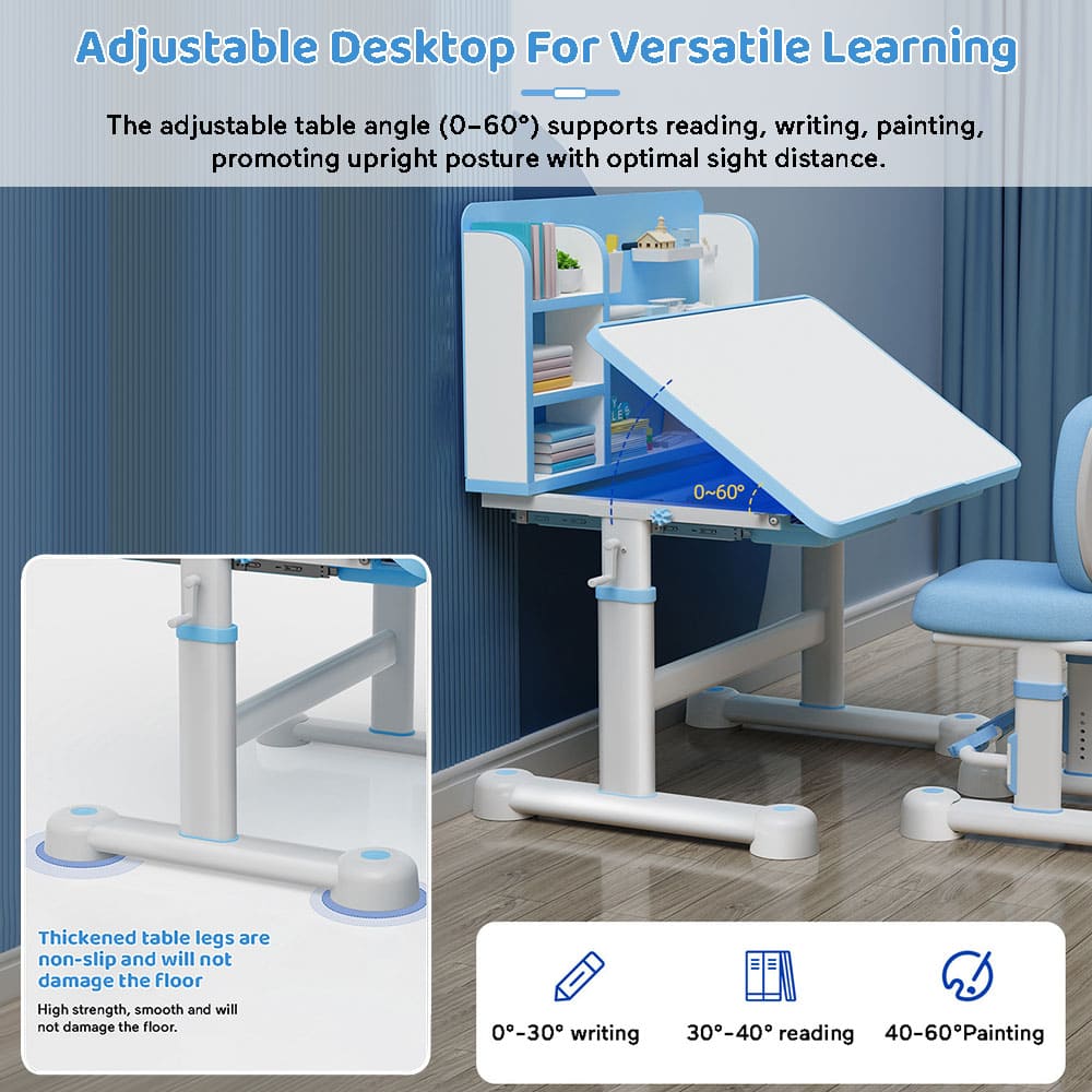 StarAndDaisy Kids Study Table and Chair Set with Adjustable Height, Smart Storage, Bookshelf, Flexible Desk, and Adjustable Design - 83C (Blue) - Image 8