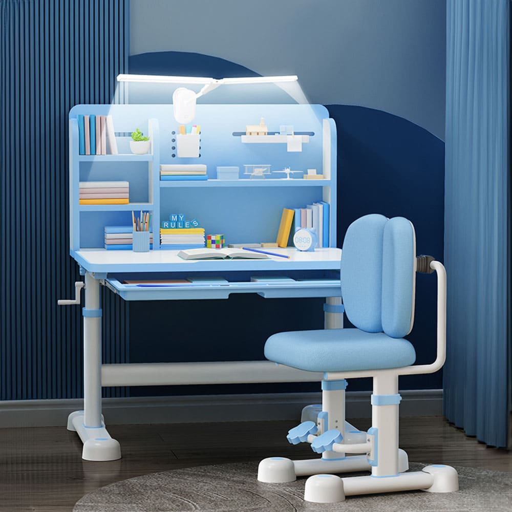 StarAndDaisy Kids Study Table and Chair Set with Adjustable Height, Smart Storage, Bookshelf, Flexible Desk, and Adjustable Design - 83C (Blue)