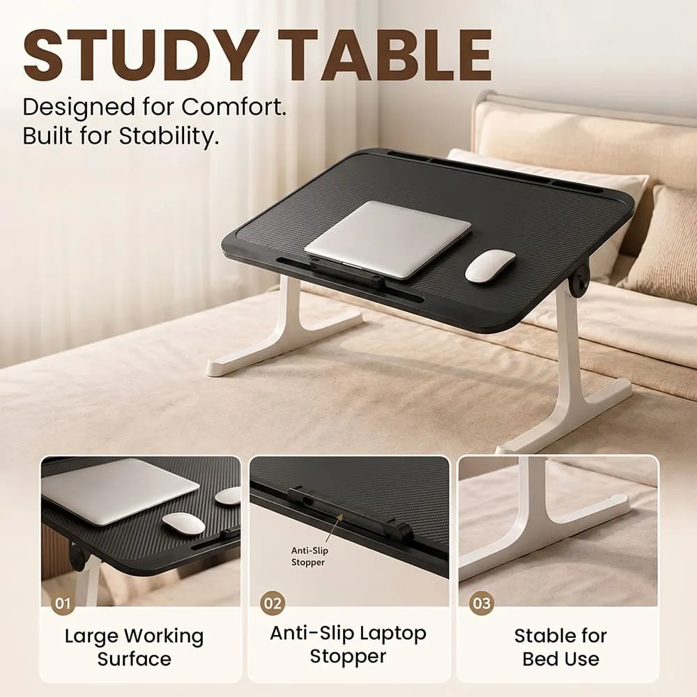 StarAndDaisy T9 Laptop Bed Table with Foldable Legs, Storage Drawer, Book Holder & 4-Level Angle Adjustment, Multipurpose Sofa and Bed Table – Black - Image 9