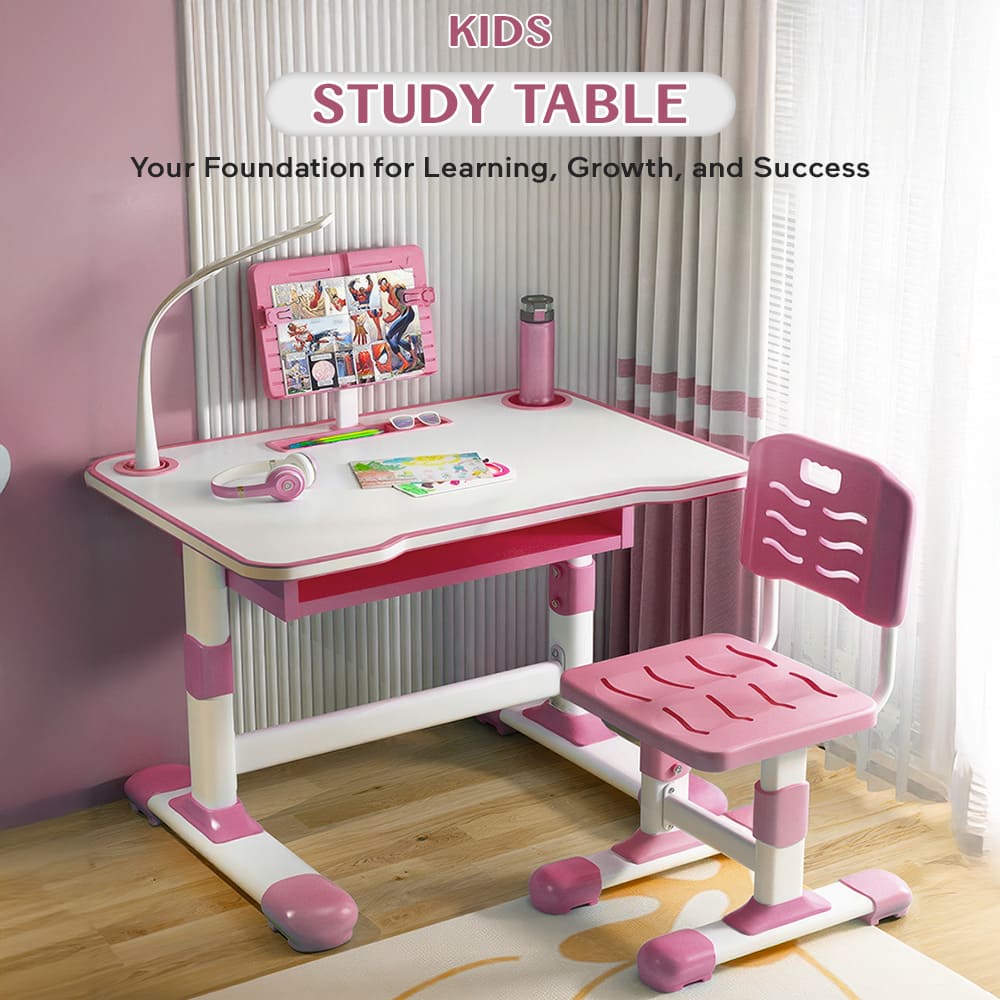 StarAndDaisy Kids Study Table Desk and Chair with Adjustable Height with Book Holder, Storage and LED Light (K80-Pink) - Image 2