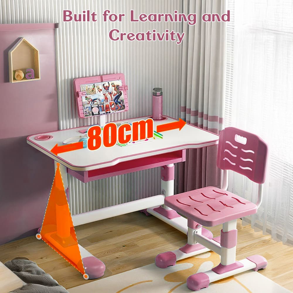 StarAndDaisy Kids Study Table Desk and Chair with Adjustable Height with Book Holder, Storage and LED Light (K80-Pink) - Image 3