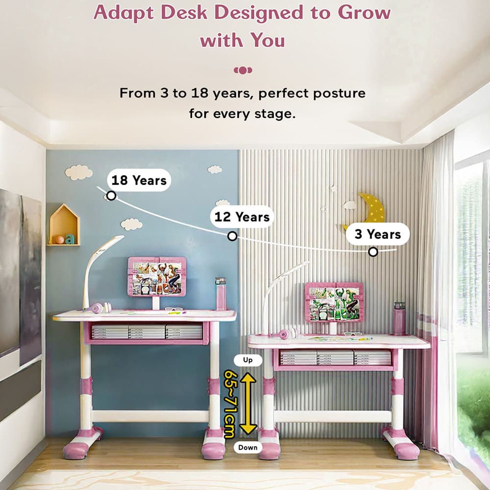 StarAndDaisy Kids Study Table Desk and Chair with Adjustable Height with Book Holder, Storage and LED Light (K80-Pink) - Image 4