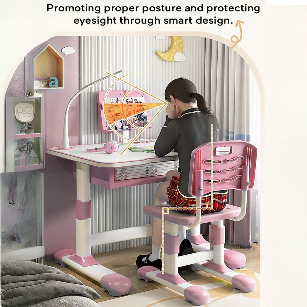 StarAndDaisy Kids Study Table Desk and Chair with Adjustable Height with Book Holder, Storage and LED Light (K80-Pink) - Image 5