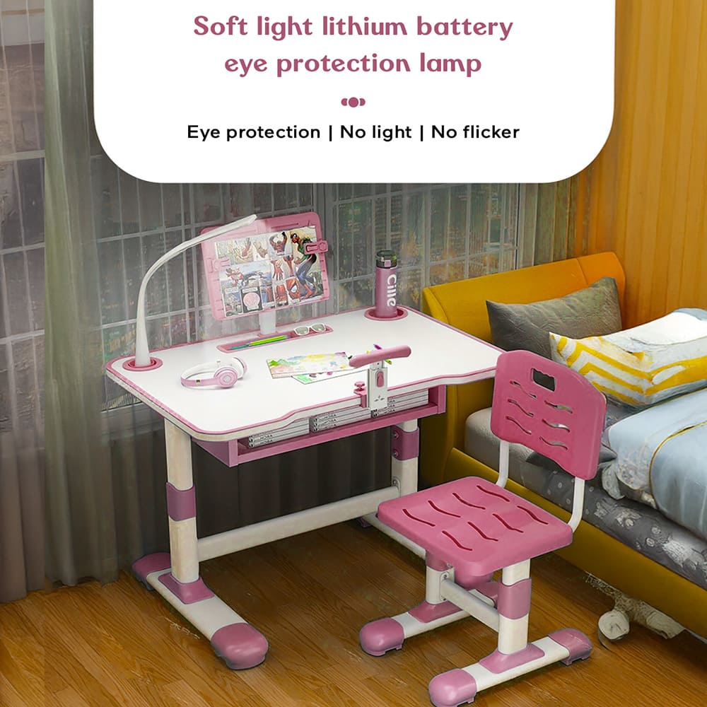 StarAndDaisy Kids Study Table Desk and Chair with Adjustable Height with Book Holder, Storage and LED Light (K80-Pink) - Image 6
