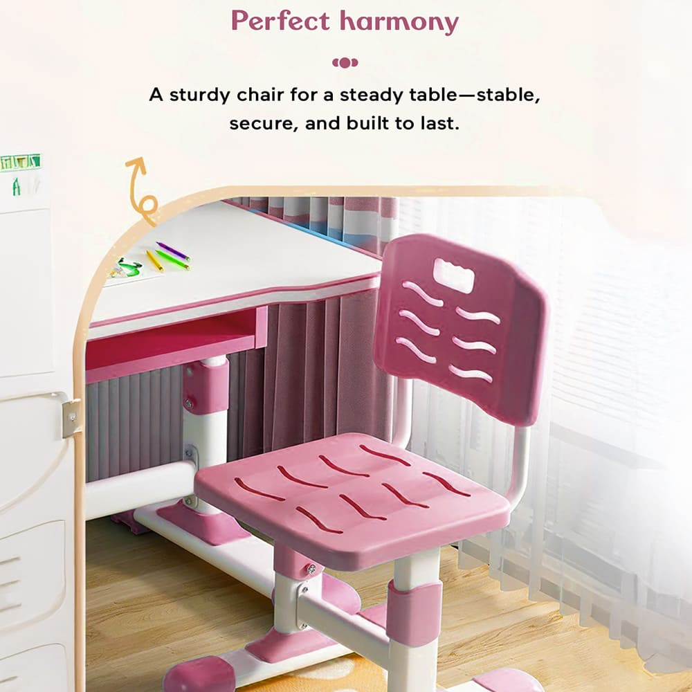 StarAndDaisy Kids Study Table Desk and Chair with Adjustable Height with Book Holder, Storage and LED Light (K80-Pink) - Image 7