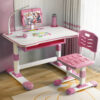 StarAndDaisy Kids Study Table Desk and Chair with Adjustable Height with Book Holder, Storage and LED Light (K80-Pink)