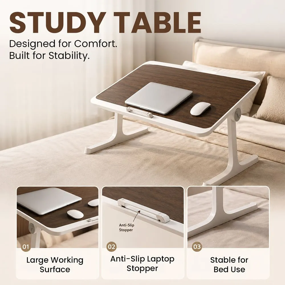 StarAndDaisy T9 Wooden Finish Laptop Bed Table, Adjustable Study Table with Storage Drawer, Tablet Holder, Foldable Legs, Portable Desk for Bed & Sofa - Brown - Image 2
