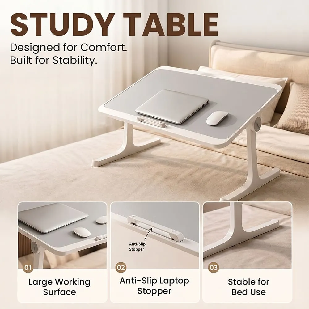 StarAndDaisy T9 Laptop Bed Table with 4-Level Adjustable Angle, Storage Drawer, Portable Study Table for Bed, Sofa & Floor | Grey & White - Image 4
