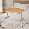 StarAndDaisy Wooden Finish Adjustable Laptop Bed Table with Book Holder, USB LED Light, Mini Fan & Side Drawer | Foldable Study Desk – Brown & White